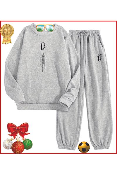 HOFFNUNG Full Hoodie Love Letter Grey Printed Tracksuit Set
