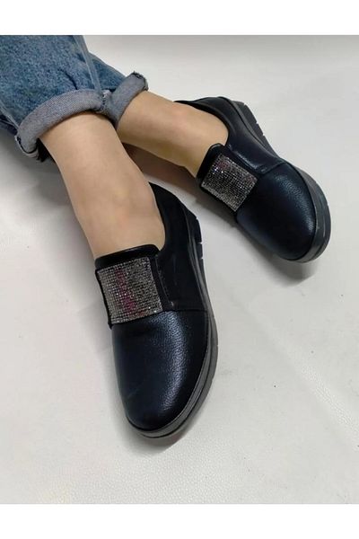 BRGL Women's Orthopedic Stone Detailed Soft Leather Daily Casual Shoes
