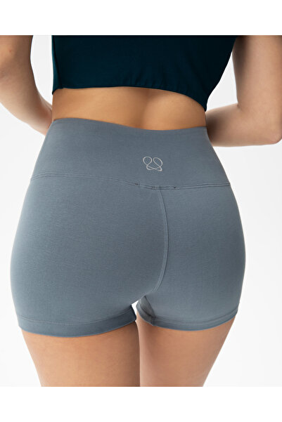 Ayma Active Mavi Kadın Organik Pamuk Yüksek Bel Ön Dikişsiz Mini Tayt Şort
