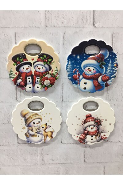 onuratasarlat Yeni Yıl Yılbaşı Özel 4'lü Bardak Altlığı Açacak Magnet Seti