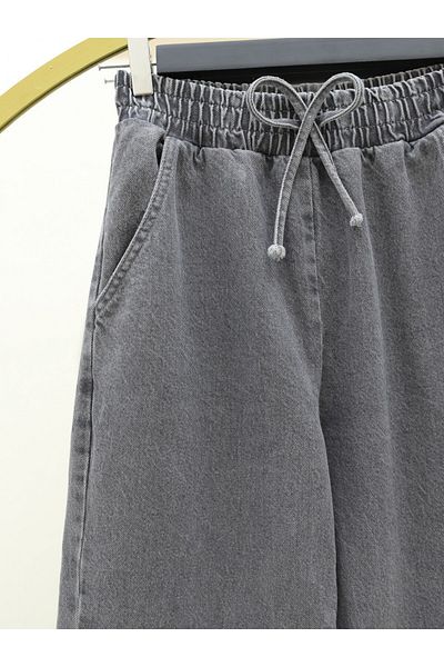 Modamorfo Wide Leg Jeans with Elastic Waist Pockets - Smoked