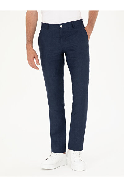 Cacharel Lacivert Slim Fit %100 Keten Pantolon 50284952-VR033