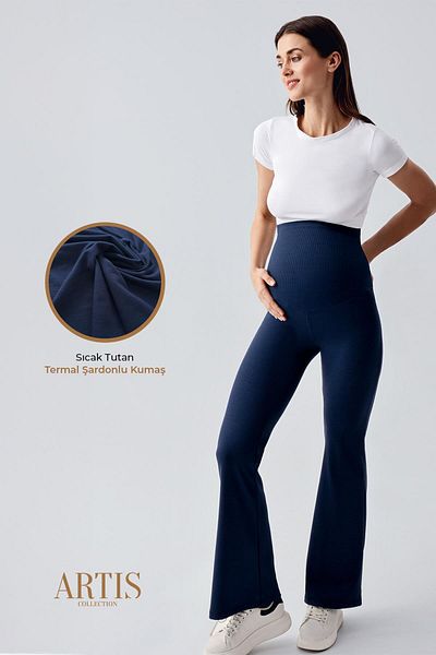 Artış Corded Thermal Raised Warm Stretchy Waist Adjustable Winter Spanish Leg Maternity Leggings F15