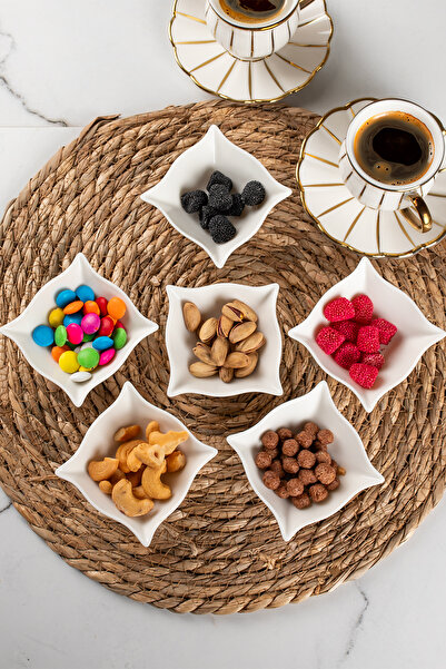 Porsima 15698 Bone Porselen 6lı Sunumluk Kase Mini Kahvaltılık Şekerlik Reçellik Sosluk Çerezlik Kase Seti