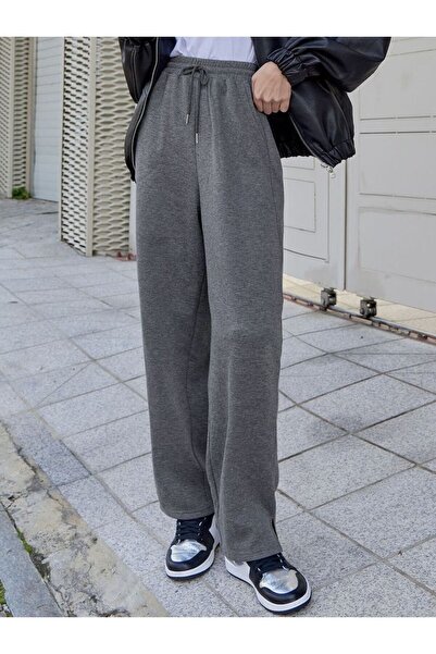 FİTGO Antrasit Bol Paça Kadın Eşofman Altı