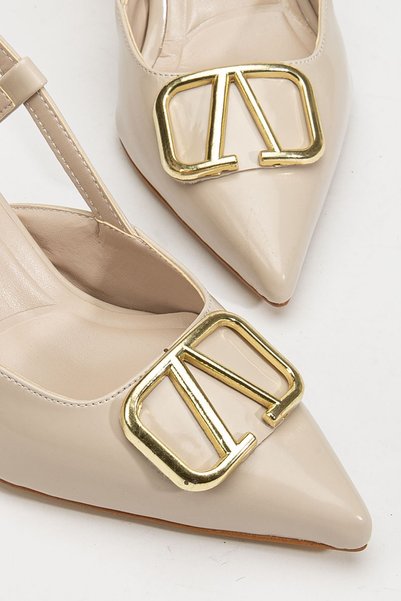Hayalimdeki Ayakkabı Lianne Cream Patent Leather Buckle Detail Stiletto Heel Heeled Shoes