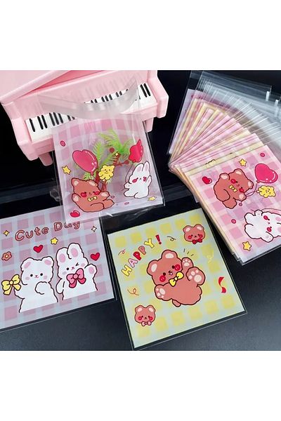 PABALAS 10Pcs Cute Rabbit and Bear Pattern-Designed Self-Adhesive, Candy & Cookie Bags