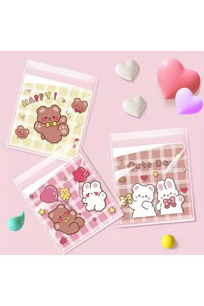 PABALAS 10Pcs Cute Rabbit and Bear Pattern-Designed Self-Adhesive, Candy & Cookie Bags