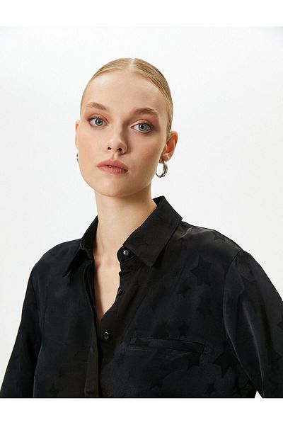 Koton Star Patterned Satin Shirt - Long Sleeve