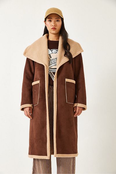 Bianco Lucci Women's Double Bag Pocket Inside Suede Coat 60261201