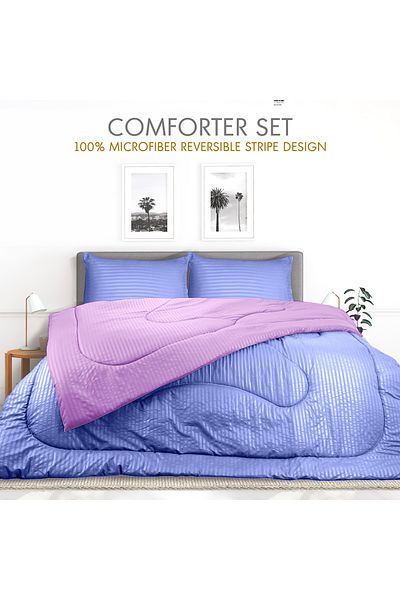 Hotel Linen Klub Stripe Reversible  Comforter Set- Ultra Soft  Microfiber Fabric, Soft Siliconized Fiber Filling