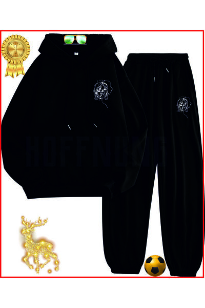 HOFFNUNG Monalıza Woman Face Black Printed Tracksuit Set
