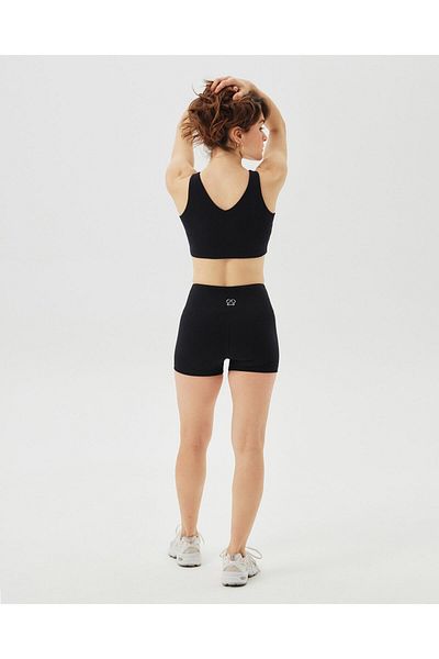 Ayma Active Black Women's Organic Cotton High Waist Front Seamless Mini Tights Shorts