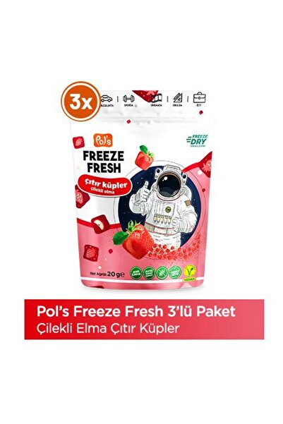 Pol's Pol’s Freeze Fresh Çıtır Küp Çilekli Elma 20 G X 3 Adet Freeze Dry Dondurularak Kurutulmuş Meyve