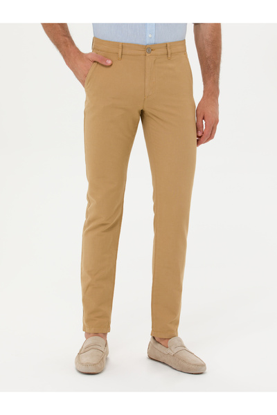 Cacharel Camel Slim Fit Keten Karışımlı Kanvas Pantolon 50266873-VR015