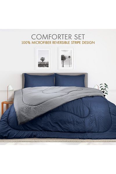 Hotel Linen Klub Stripe Reversible  Comforter Set- Ultra Soft  Microfiber Fabric, Soft Siliconized Fiber Filling