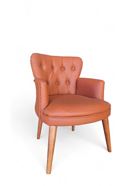 ARYANS HOME Ahşap Ayaklı Kollu Taba Deri Ofis Koltuğu Ofis Bekleme Koltuğu  B...