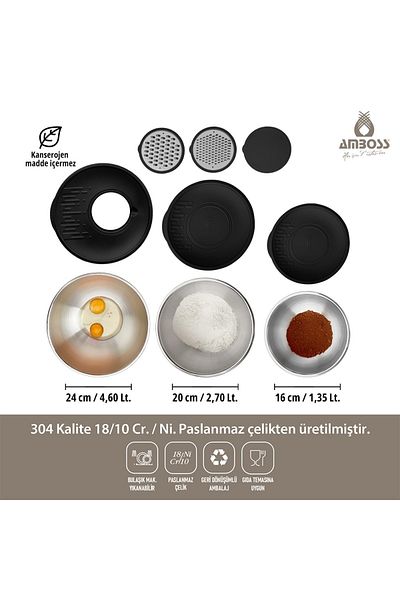 Amboss SATIN BOWL SET 9 PCS / black
