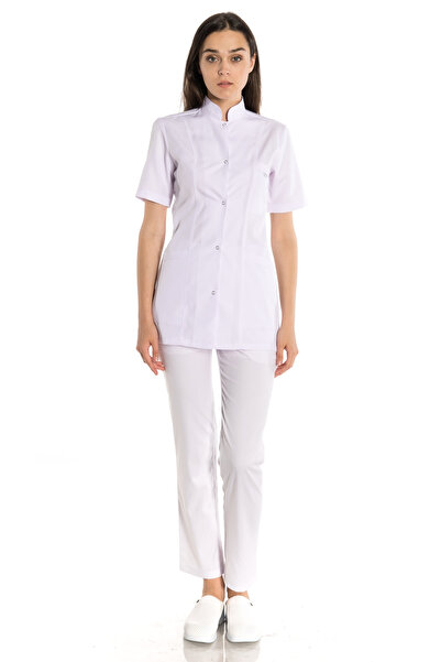 TIPMOD Kadın Beyaz Kısa Kol Hakim Yaka Doktor Önlüğü