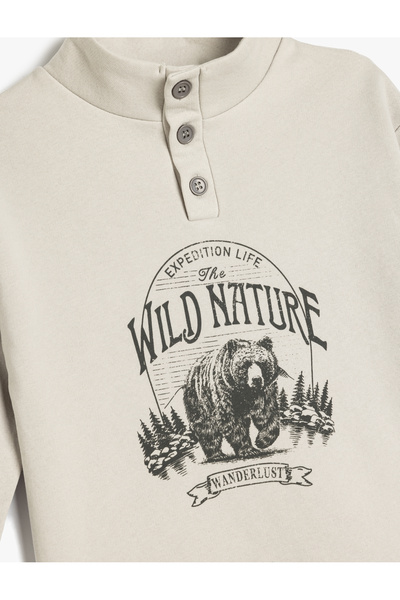 Koton Hanorac oversize din bumbac, cu guler ridicat, cu nasturi