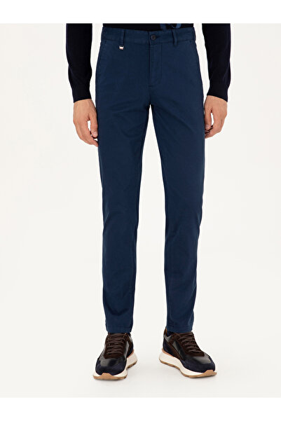 Cacharel Lacivert Slim Fit Pamuk Karışımlı Kanvas Pantolon 50292446-VR033