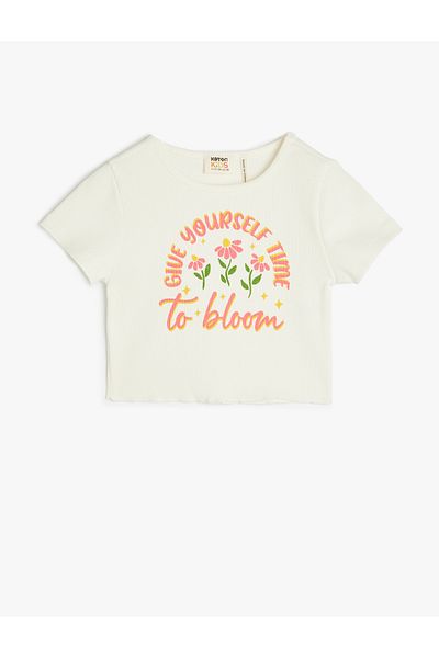 Koton Tricou crop imprimat cu mânecă scurtă cu decolteu