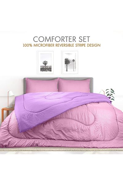 Hotel Linen Klub Stripe Reversible  Comforter Set- Ultra Soft  Microfiber Fabric, Soft Siliconized Fiber Filling