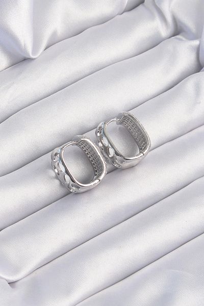 Clariss Brass Silver Color Zircon Stone Minimal Hoop Earrings