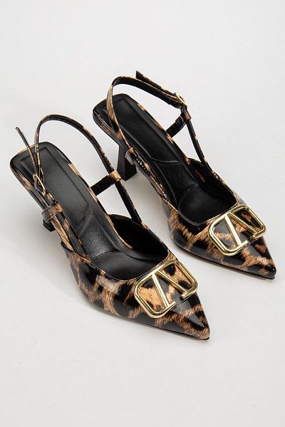 Hayalimdeki Ayakkabı Pantofi cu toc subțire cu cataramă din piele lăcuită Lianne Leopard