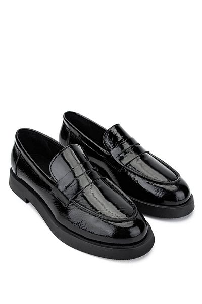 Tamer Tanca Women's Genuine Leather Black Patent Leather Loafers