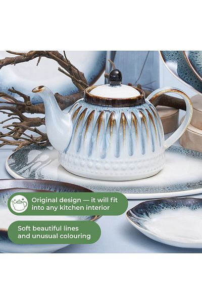 Fissman Teapot 1100ml, Porcelain Teapot, Tea Kettle for Loose Tea, Dishwasher Safe