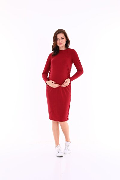MEGHAN L.A Burgundy Maternity Stretchy Soft Fabric Dress