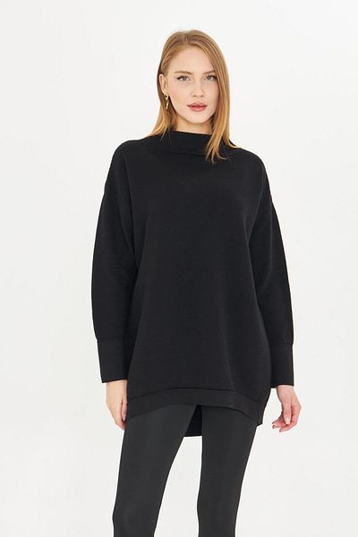 Irmak Kerekli Black Oversize Knitwear Women's Tunic 1201