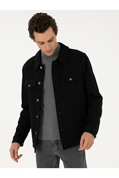 Cacharel Siyah Regular Fit Yün Karışımlı Kaşe Mont 50292077-VR046