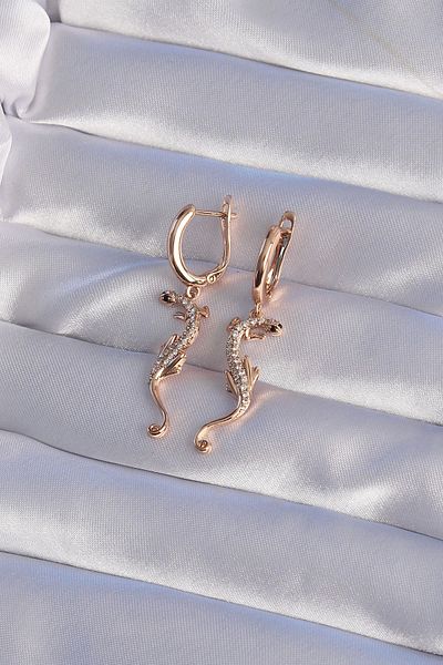 Clariss Xuping Rose Color Zircon Jewelled Lizard Model Hoop Earrings