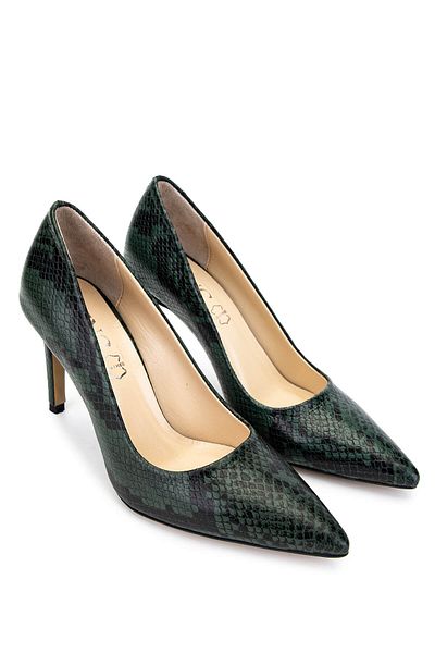Tamer Tanca Women's Genuine Leather Green Heeled Shoes