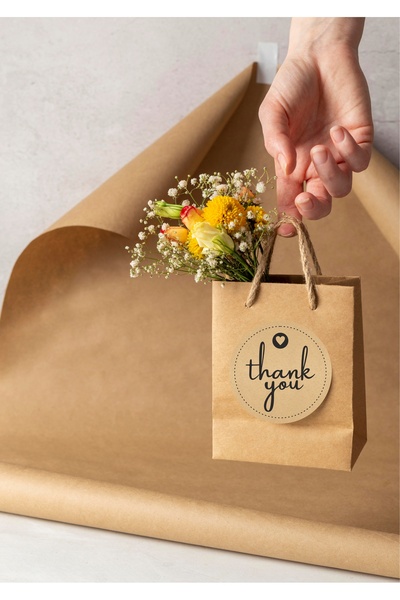 NEON Dijital Baskı Merkezi 250 Pieces Kraft Labels - Thank You - Hand Made - Made with Love - for You