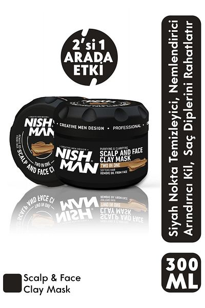 NISHMAN 2 in 1 Clay Mask - Blackhead Remover for Scalp and Face & Green Apple Scented
