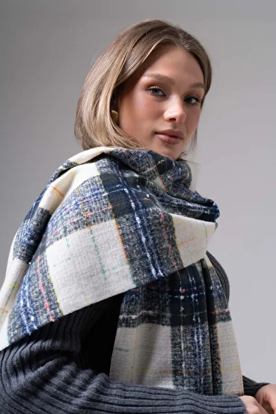 FENZA SCARF Lola Square Strip Pattern Wool-Acrylic Mix Winter Scarf