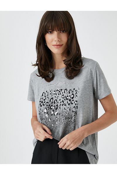 Koton Leopard printed T-shirt με κοντό μανίκι Crew λαιμόκοψη