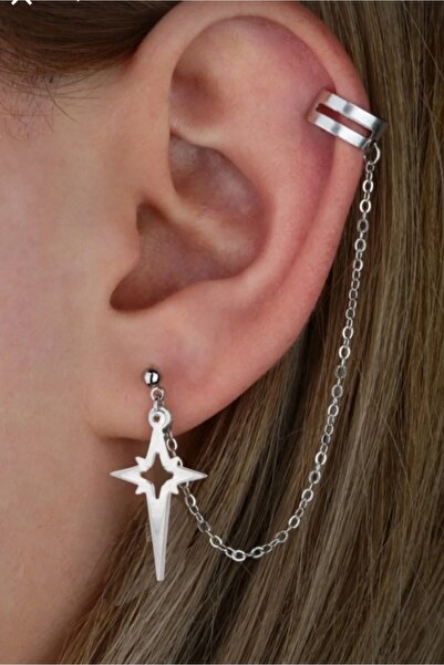 TakıConcept Üstten Deliksiz Kuzey Yıldızı Kıkırdak Küpe