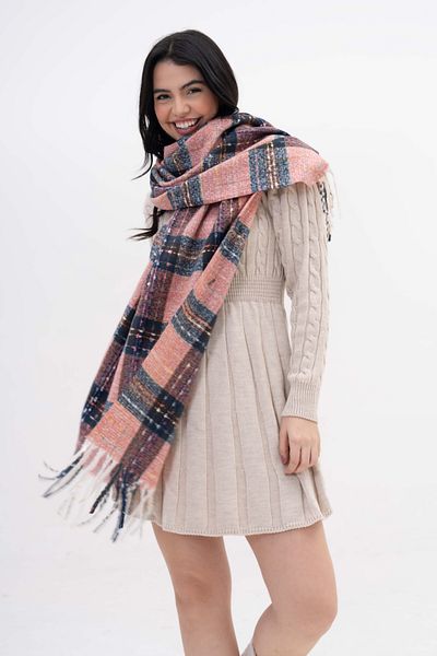 FENZA SCARF LOLA SQUARE STRIPES MODEL LANA-AKRILIC MIXTĂ BATĂ DE IARNĂ