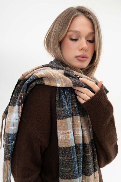 FENZA SCARF LOLA SQUARE STRIPES MODEL LANA-AKRILIC MIXTĂ BATĂ DE IARNĂ