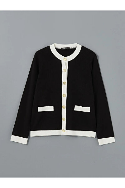 LC Waikiki LCWAIKIKI Classic Siyah Bisiklet Yaka Kadın Triko Hırka