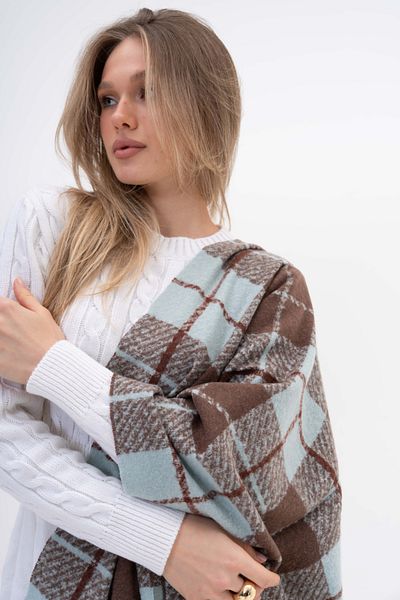 FENZA SCARF ADELA STRIPED SQUARE MODEL LANA-AKRILIC MIXTĂ BĂRĂ CU MODEL