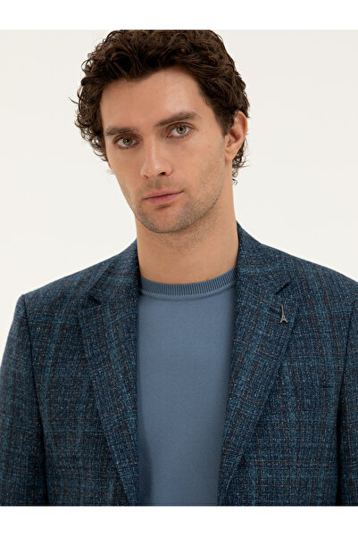 Cacharel Petrol Mavi Slim Fit Yün Kaşmir Karışımlı Ceket 50272712-VR102