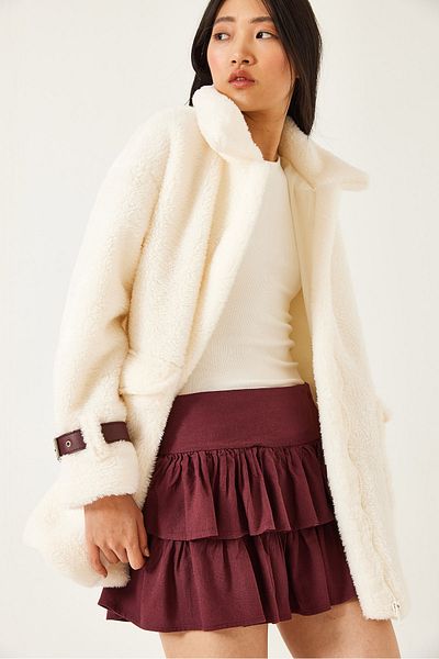 Bianco Lucci Women's Sleeves Belt Detailed Lined Plush Coat 5206 60261223