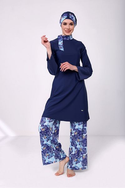 TESMAY Wide Leg 4 Piece Floral Print Hijab Swimsuit Set
