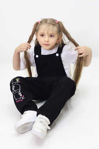 GZT TEKSTİL Girls' Black Jumpsuit - Stylish and Comfortable Salopet Design