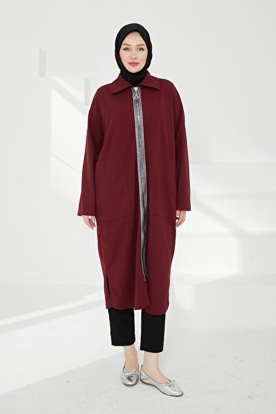 Armine Gold Fermuarlı Cepli Geniş Kesim Giy Çık - Bordo